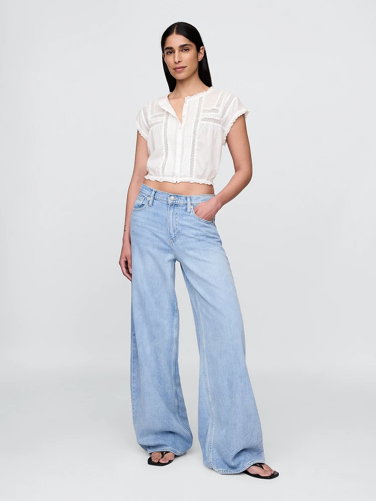 Cropped Ruffle Pintuck Top