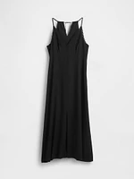 Linen-Blend Embroidered Halter Maxi Dress