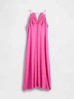 Linen-Blend Embroidered Halter Maxi Dress
