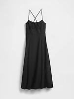 Linen-Blend Shirred Bodice Maxi Dress