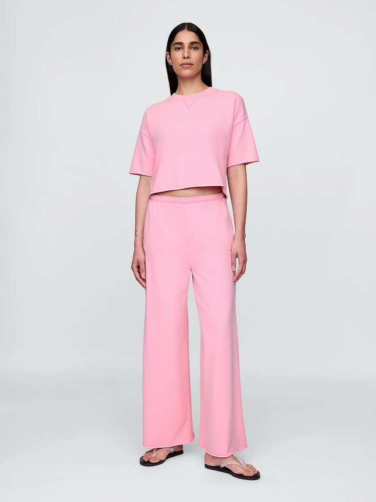 French Terry Wide-Leg Rolled Hem Sweatpants