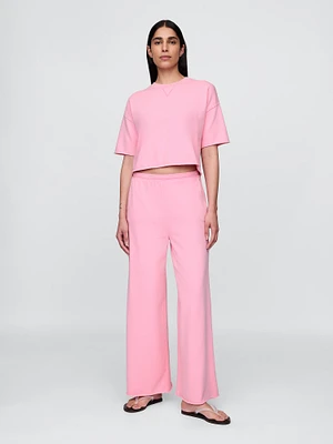 French Terry Wide-Leg Rolled Hem Sweatpants