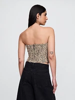 Linen-Blend Strapless Cropped Corset Top