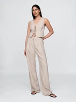 Linen-Blend Cropped Tie-Front Vest