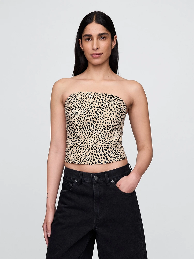 Linen-Blend Strapless Cropped Corset Top