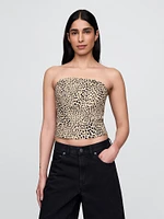 Linen-Blend Strapless Cropped Corset Top