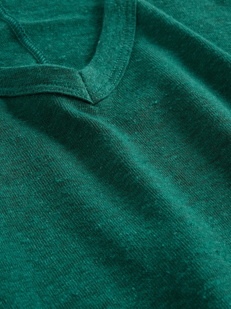 Linen-Blend V-Neck Crop T-Shirt