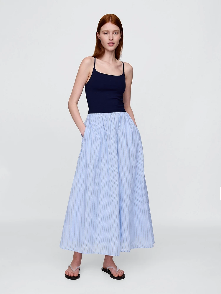 Compact Jersey Mixed Media Maxi Dress