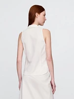 Linen-Blend Sleeveless Button-Front Shirt