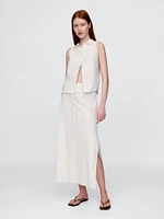 Linen-Blend Sleeveless Button-Front Shirt
