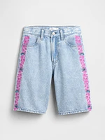 Lilo & Stitch Kids Embroidered Longline Denim Shorts