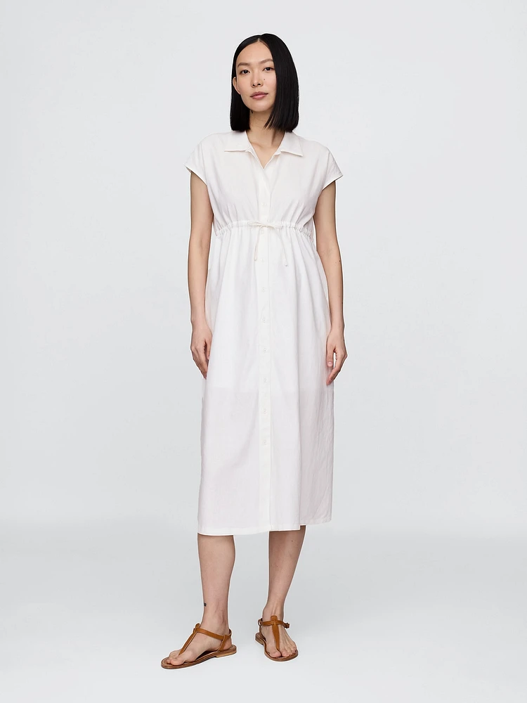 Maternity Linen-Blend Midi Shirtdress