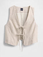 Linen-Blend Cropped Tie-Front Vest
