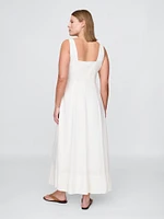 Linen-Blend Square-Neck Maxi Dress