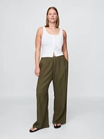 Linen-Blend Easy Wide-Hem Pants