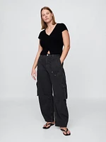 Mid Rise Barrel Cargo Pants