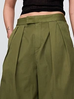 High Rise Twill Pleated Wide-Leg Khakis