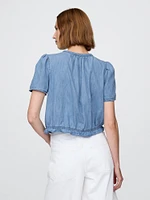 Lace-Trim Cropped Denim Top