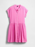 Crinkle Gauze Mini Shirtdress
