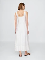 Linen-Blend Square-Neck Maxi Dress
