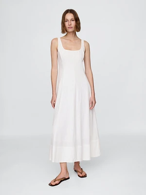 Linen-Blend Square-Neck Maxi Dress
