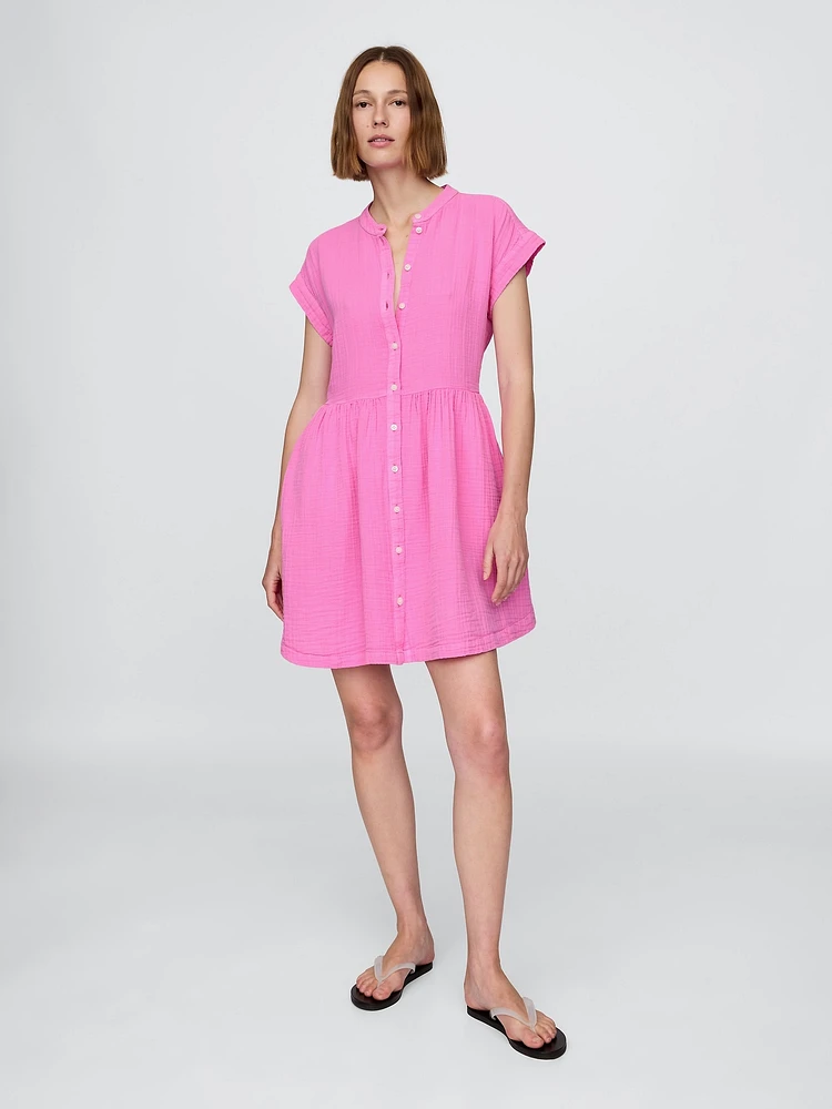 Crinkle Gauze Mini Shirtdress