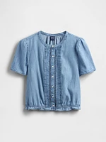 Lace-Trim Cropped Denim Top
