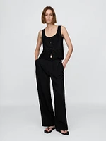 Linen-Blend Embroidered Vest