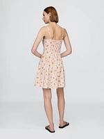 Linen-Blend Shirred Bodice Mini Dress
