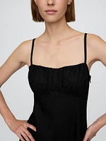 Linen-Blend Shirred Bodice Mini Dress