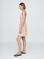 Linen-Blend Shirred Bodice Mini Dress
