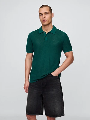 Textured Crochet Polo Shirt