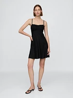 Linen-Blend Shirred Bodice Mini Dress
