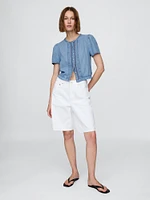 Lace-Trim Cropped Denim Top