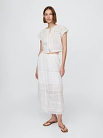 Cropped Ruffle Pintuck Top