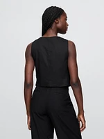 Linen-Blend Cropped Tie-Front Vest