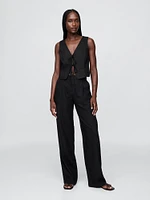 Linen-Blend Cropped Tie-Front Vest