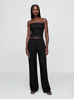 Linen-Blend Strapless Cropped Corset Top