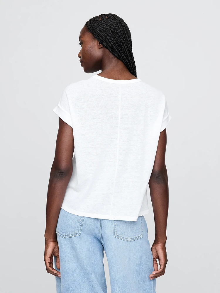 Linen-Blend Roll-Cuff T-Shirt