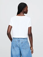 Linen-Blend Cropped V-Neck T-Shirt