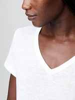 Linen-Blend Cropped V-Neck T-Shirt