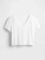Linen-Blend Cropped V-Neck T-Shirt