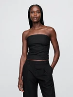 Linen-Blend Strapless Cropped Corset Top