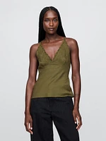 Linen-Blend Embroidered Halter Top