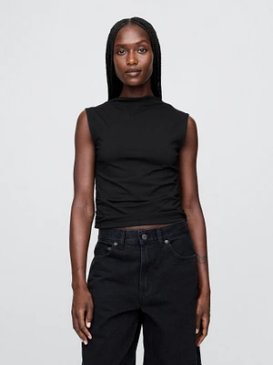 Modern Funnel-Neck Ruched Cropped Tank Top