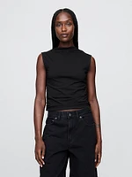 Modern Funnel-Neck Ruched Cropped Tank Top