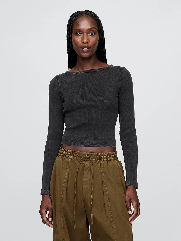 Heavyweight Rib Boatneck Crop T-Shirt