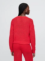 100% Cotton Crochet Crewneck Sweater