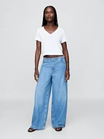 Linen-Blend Cropped V-Neck T-Shirt