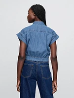 UltraSoft Denim Cropped Tie-Front Shirt